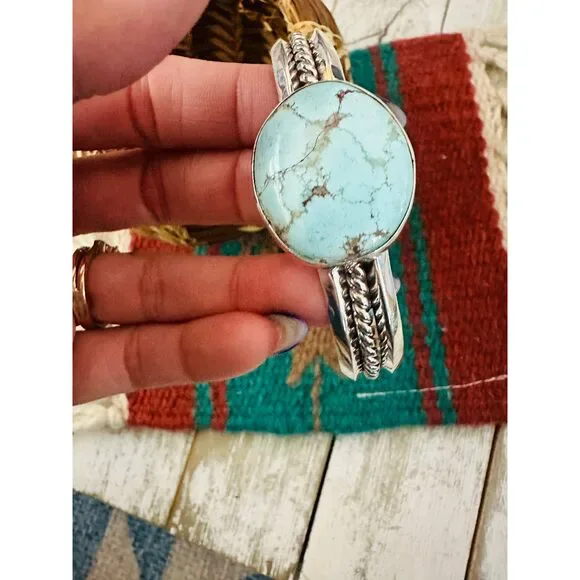 Navajo Sterling Silver & Golden Hills Turquoise Cuff Bracelet - Picture 5 of 6